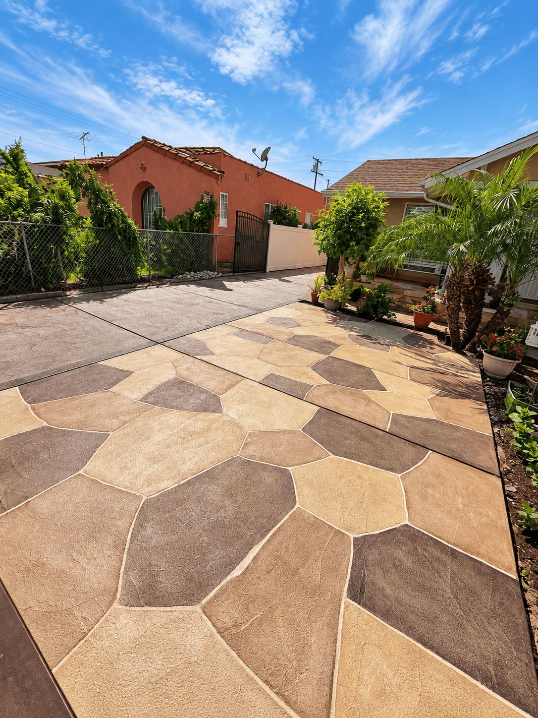 Beautiful outdoor patio with decorative stone flooring by Ramos Carpet Installation Inc.